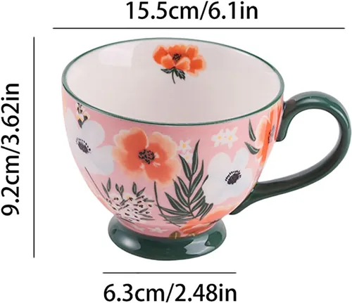Vista 6 de Taza de Café de Cerámica Grande Hecha a Mano de Otoño (600ml) Linda Taza Vintage de Cereales con Flores para Otoño Taza Acogedora para Regalo