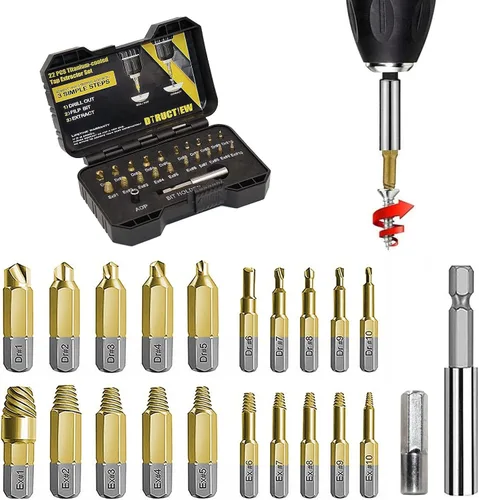 Vista 10 de Juego de 12 extractores de tornillos pelados - Juego de extractor de tornillos fácil de sacar, kit extractor de pernos Hss 6542, herramientas