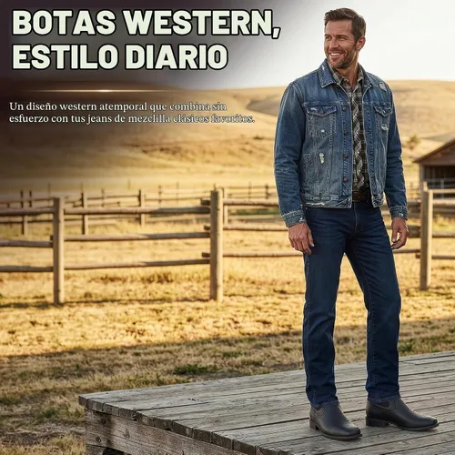 Vista 6 de J's.o.l.e - Botas vaqueras para hombre con punta cuadrada Chelsea Negro