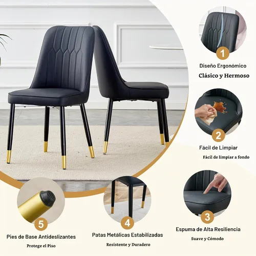 Vista 5 de Juego de mesa de comedor de 5 piezas, juego de mesa de comedor moderno de mármol de 63 pulgadas para 4, juego de mesa de cocina blanca para 4, juego