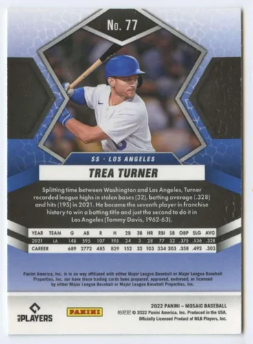Vista 2 de Panini Mosaic #77 Trea Turner Los Angeles Dodgers - Tarjeta de intercambio de béisbol 2022
