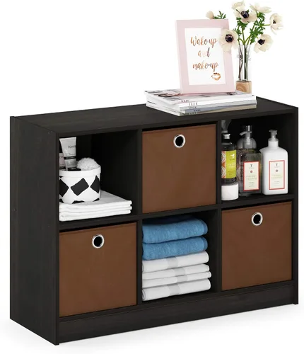 Vista 14 de Furinno PELLI - Estantería de 2 cubos con cubos abiertos y cerrados, armario organizador de almacenamiento de 2 x 1, 12.2 x 11.6 x 24.2, para sala