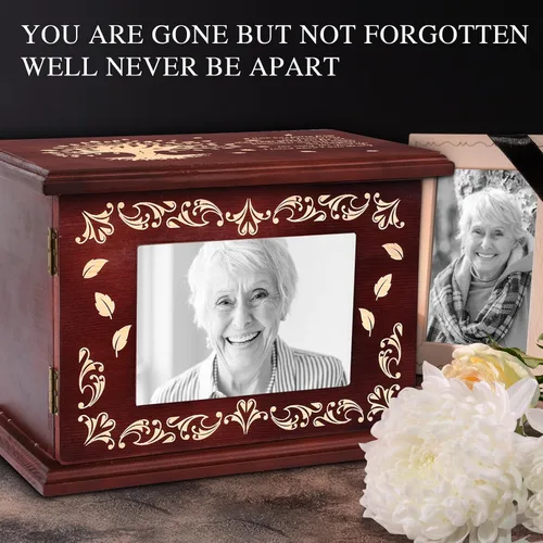 Vista 7 de Urnas de cremación para cenizas humanas adultas masculinas o femeninas, urnas funerarias para cenizas con marco de fotos, caja de recuerdo de madera