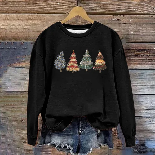 Vista 2 de Sudadera para mujer con estampado de Navidad, cuello redondo, holgada, hombros caídos, camisetas de invierno