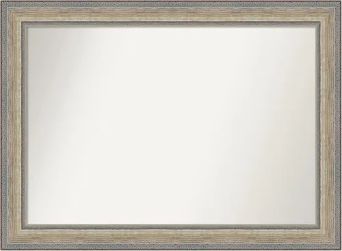 Vista 230 de Amanti Art Espejo de baño plateado para sobre el fregadero, 28 x 37 pulgadas, elegante espejo rectangular de peltre cepillado, marco de madera