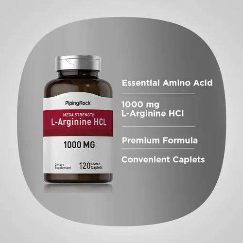 Vista 3 de Piping Rock L-Arginina HCl 1000mg 120 comprimidos Suplemento para hombres y mujeres Mega fuerza Vegetariano, sin OMG, sin gluten