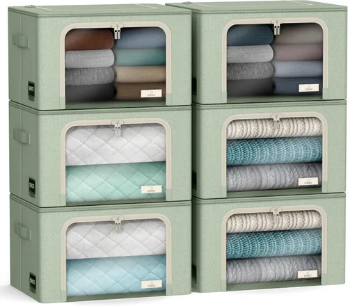 Vista 10 de Sorbus Cajas de almacenamiento con marco de metal - Bolsas organizadoras de ropa apilables y plegables - Contenedores de almacenamiento de tela