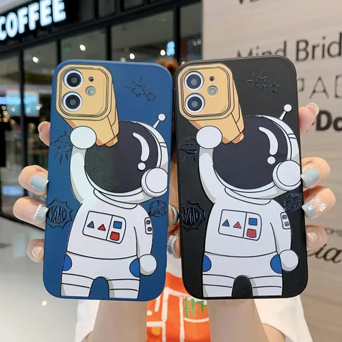 Vista 5 de Yonds Queen para iPhone 7 Plus / 8 Plus, linda funda con diseño de astronauta de dibujos animados, elegante parachoques de TPU suave, protectora
