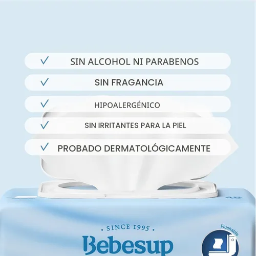 Vista 5 de BEBESUP - Toallitas desechables #1 de Corea- Toallitas orgánicas extra gruesas 100% a base de plantas, hipoalergénicas, biodegradables, 99% a base