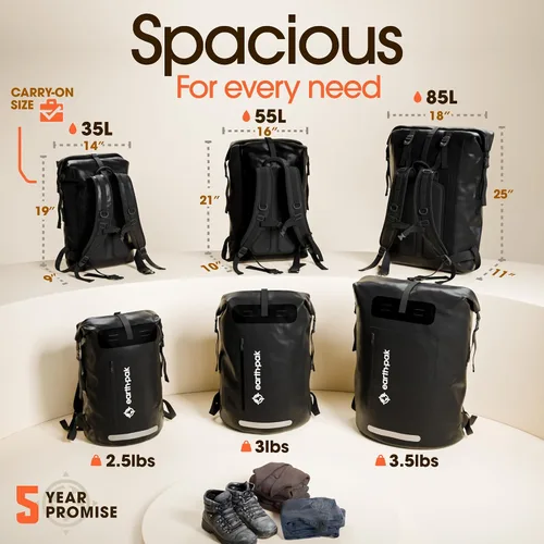 Vista 2 de Earth Pak Mochila impermeable - Mochila de senderismo resistente - Bolsa con cierre enrollable - Bolsa seca acolchada con carcasa impermeable