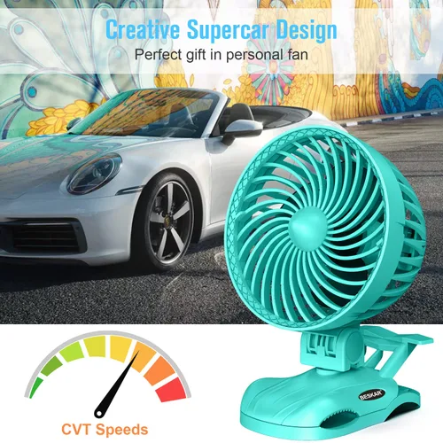 Vista 3 de BESKAR Ventilador pequeño con clip – Ventilador USB personal CVT velocidades y abrazadera fuerte, inclinación ajustable, funcionamiento silencioso