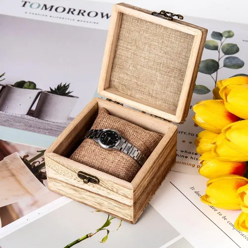 Vista 5 de Eiyye Caja de madera rústica para manualidades, joyas y relojes, caja de regalo con tapas