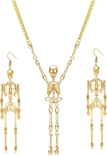Vista 6 de Collar de esqueleto de Halloween para mujer, esqueleto de calavera fantasma, collar largo con colgante para niñas, collar de disfraz, regalo de Negro