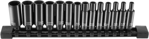 Vista 10 de Vevor - Juego de 13 vasos de impacto de 1/2 pulgada, profundo, de 6 puntas, métrico de 10-24mm, acero de aleación CR-V para reparación