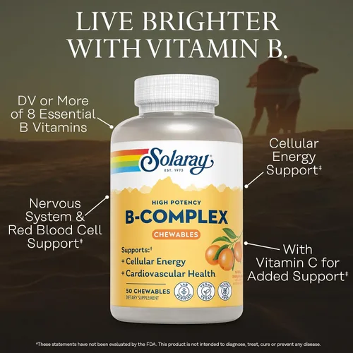 Vista 3 de SOLARAY Vitaminas masticables con complejo de vitamina B de naranja – Vitaminas del complejo B de alta potencia con VIT B12, B6, B2, biotina, ácido