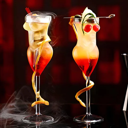 Vista 3 de Juego de 4 copas de vino, copas de cóctel creativas, para dama de belleza, 6 onzas, copas de whisky, copas de champán para fiesta nocturna de dama