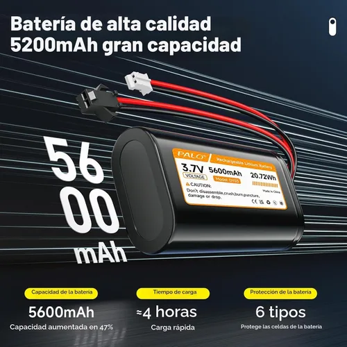 Vista 2 de Batería de 5600 mAh 3.7 V con enchufe JST-PH 2.0 de 2 pines, batería recargable de 3.7 voltios para juguetes RC, iluminación (1S2P)