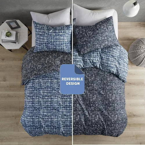 Vista 2 de Comfort Spaces Juego de funda de edredón tamaño King, ropa de cama azul para todas las estaciones, ultra suave funda de edredón reversible de 3
