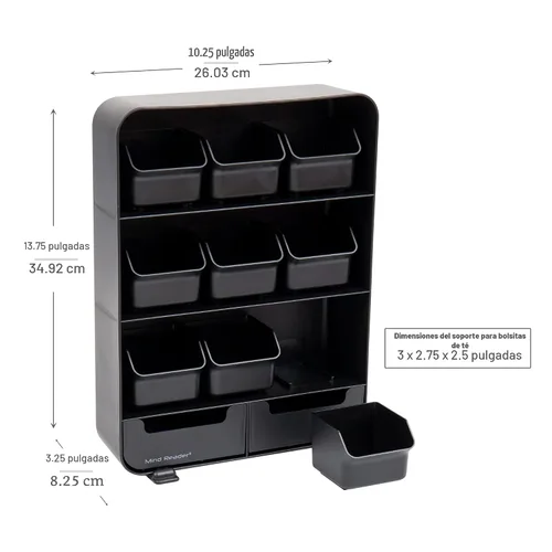 Vista 3 de Mind Reader, organizador para condimentos y soporte para saquitos de té "Baggy", color negro, ninguno , Negro
