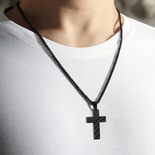 Vista 3 de DuoDiner Collar de cruz de 24 pulgadas para hombres, niños, niños, versículo bíblico, colgante de bandera estadounidense, bautismo, joyería