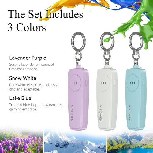 Vista 7 de Llavero de alarma de seguridad personal para mujeres, paquete de 3, sirena fuerte con luz LED intermitente, dispositivo de seguridad de emergencia
