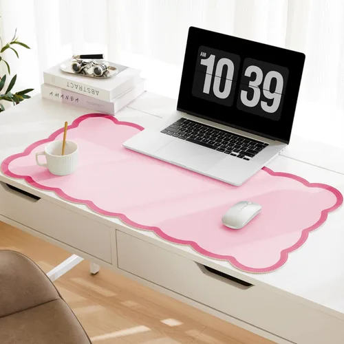 Vista 10 de Ohocut Alfombrilla de escritorio festoneada, piel sintética, rectangular para escritorio de oficina (beige, 23.6 x 13.7 pulgadas)