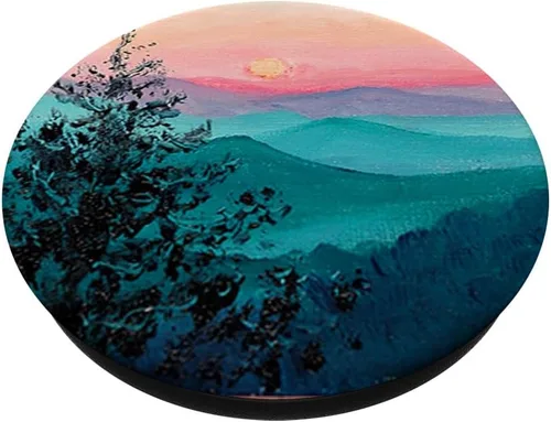 Vista 2 de Fresco Montañas Acuarela Pintura Diseño Al Aire Libre Amantes PopSockets Intercambiable PopGrip