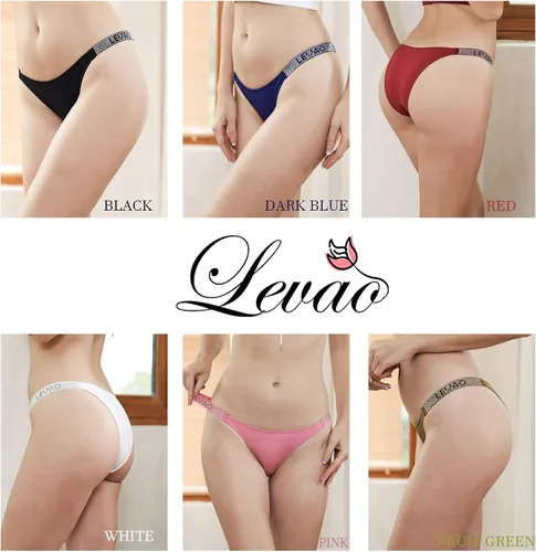 Vista 4 de LEVAO Bragas sexis tangas para mujer con letras de diamantes de imitación tanga de talle bajo paquete múltiple paquete de 3-6 S-XL