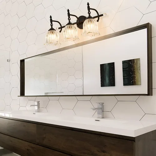 Vista 8 de CVKASH Accesorios de Lámpara de Tocador de Baño de 3 Luces Sobre Espejo, Lámpara de Tocador Moderna Negra con Pantalla de Vidrio, Aplique de Pared