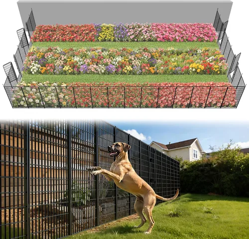 Vista 76 de FXW Valla de jardín al aire libre para el patio, 17 pulgadas de alto x 29.3 pies de largo, barrera de metal resistente para animales, para perros