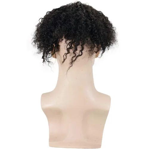Vista 3 de Toupee para hombre, cabello humano 100% Remy, color negro natural, rizado, tupé para hombres, piel fina, red mono con poliuretano alrededor