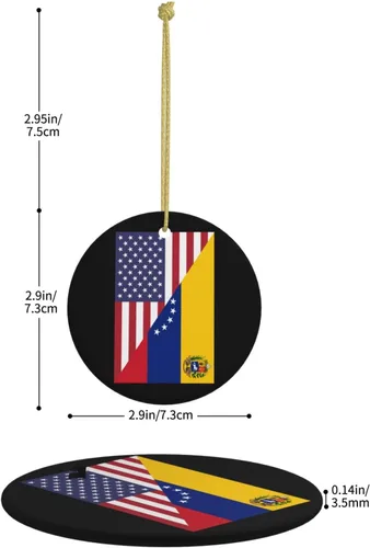 Vista 4 de Bandera de la amistad de Venezuela de Estados Unidos con encanto de cerámica para árbol de Navidad, adornos colgantes de 2.9 pulgadas, decoración