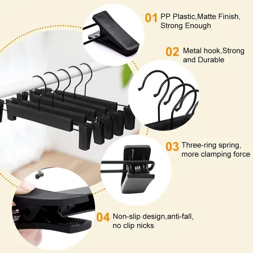 Vista 2 de Perchas para faldas, perchas para pantalones con clips, ganchos giratorios de 360° que ahorran espacio para pantalones, faldas, ropa, jeans