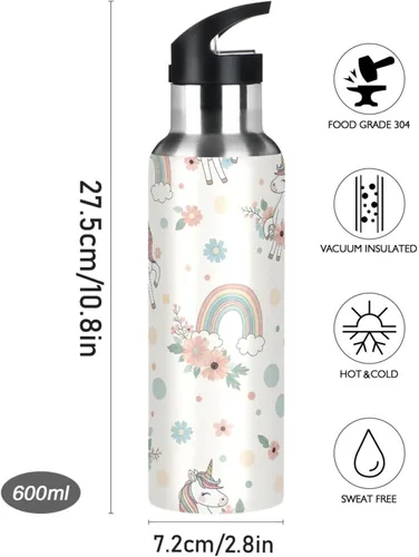Vista 9 de Stainless Steel Water Bottle 32 Oz, Leakproof Water Bottles for Gym Outdoor Travel School, Unicorns Rainbow Manes Tails