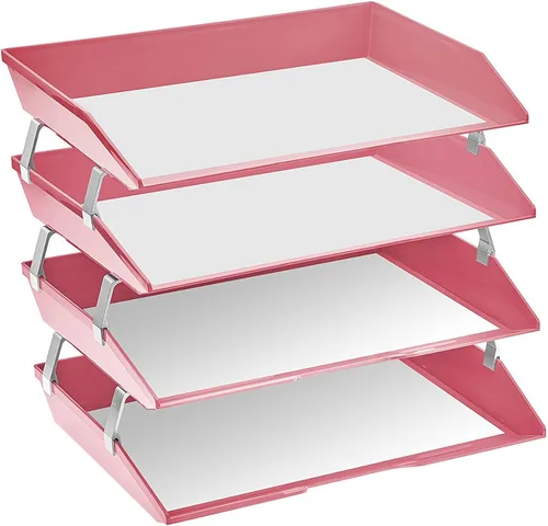 Vista 2 de Acrimet Facility - Organizador de archivos de escritorio de plástico de 4 niveles (color rosa sólido)