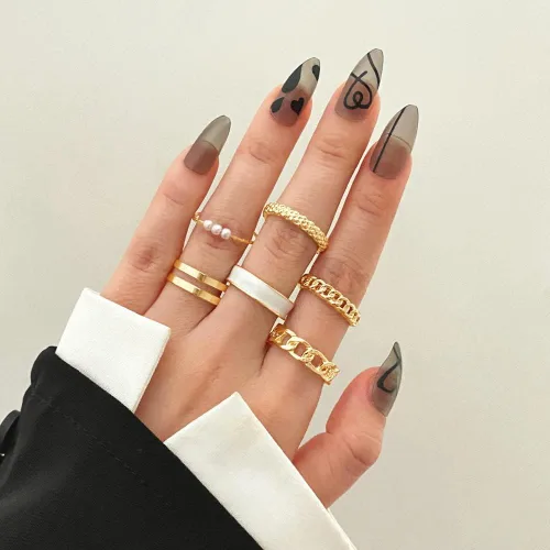 Vista 8 de Juego de anillos de oro para mujeres, adolescentes y niñas, juego de anillos dorados para nudillos, anillos vintage apilables bohemios, anillos
