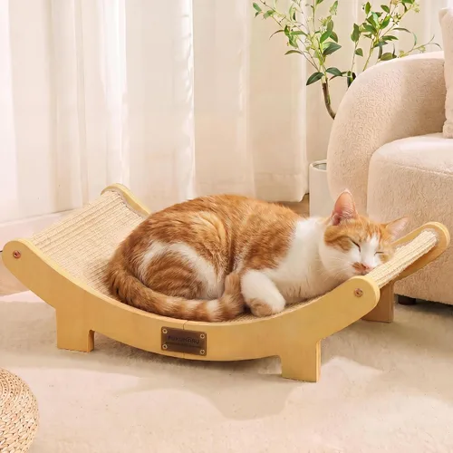 Vista 10 de FUKUMARU Extra Large Sisal Cat Scratcher Bed Indoor Sturdy Wood Scratch Bed 27.4 Inch Large Cat Scratching Bed Scratch Pad, 100% Natural Sisal Cat