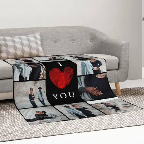 Vista 8 de Manta personalizada regalo conmemorativo con collage de texto fotográfico: fabricada en Estados Unidos, 10 fotos, manta personalizada con mis