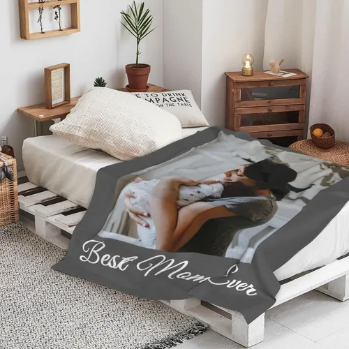 Vista 6 de Manta de fotos personalizada, manta personalizada para mamá con foto y texto, manta de franela suave personalizada para regalo para el día