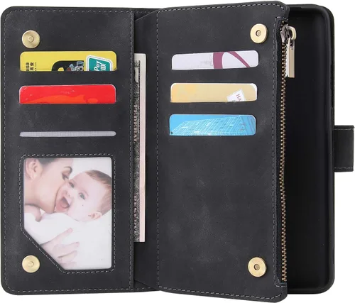 Vista 5 de Asuwish Funda compatible con OnePlus 7T, protector de pantalla de vidrio templado y tarjetero de cuero, funda para teléfono celular para OnePlus7t