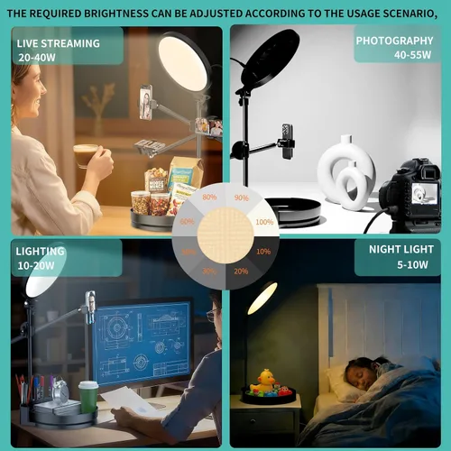 Vista 4 de Iluminación de zoom brillante para computadora, iluminación de escritorio ajustable para videollamadas, anillo de luz de pantalla completa regulable