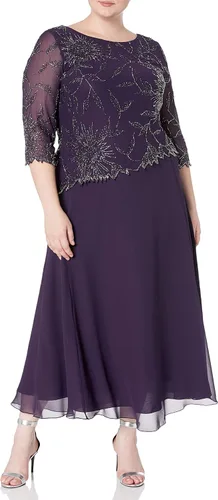 Vista 9 de J Kara Vestido largo con cuello redondo y manga 3/4 para mujer Cameo/Blanco/Plata