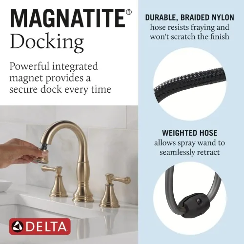 Vista 4 de Delta Faucet Cassidy - Grifo de baño extraíble hacia abajo, grifo de baño extraíble hacia afuera, grifo de baño dorado de instalación extendida de 3