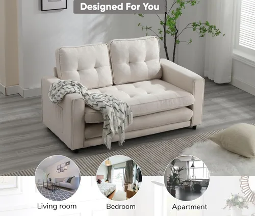 Vista 9 de JOYBASE Sofá cama extraíble, moderno sofá cama convertible tapizado extraíble, sofá cama para sala de estar (beige, tela)