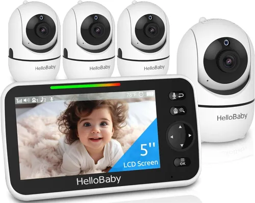 Vista 10 de HelloBaby - Monitor de bebé de 5 pulgadas con batería de 26 horas, 2 cámaras con zoom, inclinación y panorámica, monitor de video y audio con rango