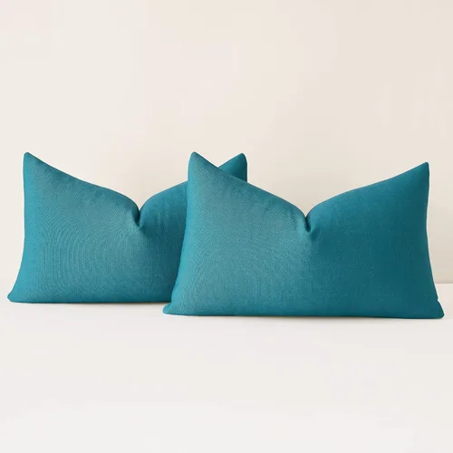 Vista 16 de Mixhug Juego de 2 fundas de almohada decorativas de lino para sofá y cama, cojín lumbar, color marrón claro, 12 x 20 pulgadas