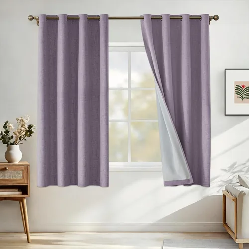 Vista 33 de Cortinas 100% opacas para dormitorio, cortinas opacas de 63 pulgadas de largo, cortinas opacas de lino para sala de estar, cortinas con ojales