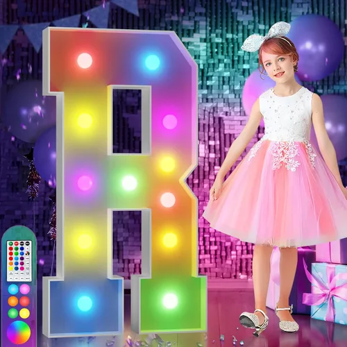 Vista 89 de Imprsv Letras coloridas de marquesina de 3 pies y letras grandes iluminadas RGB con control remoto, decoraciones de fiesta de cumpleaños Carta