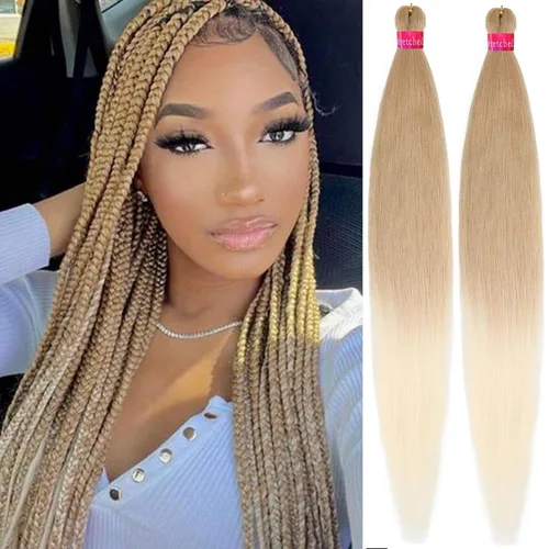 Vista 30 de Cabello trenzado verde con lentejuelas de 26 pulgadas, preestirado, trenzas de textura Yaki, extensiones de cabello pre plumadas, 3 paquetes, fácil