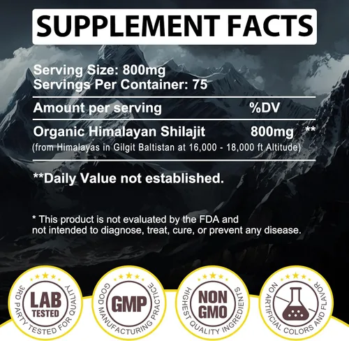 Vista 8 de Shilajit - Resina Shilajit orgánica pura del Himalaya – 800 mg de grado dorado natural Shilajit con más de 85 ácido fúlvico y oligominerales